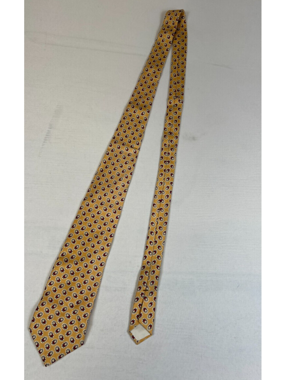 Vintage Chaps Ralph Lauren Mens Yellow Silk Geometric Print Necktie